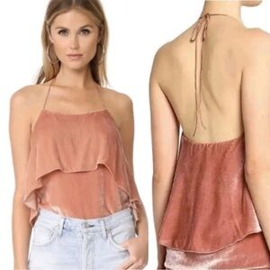 Alice + Olivia by Stacey Bendet Rose Tan Velvet Blouse Ruffle Tank Top Size L